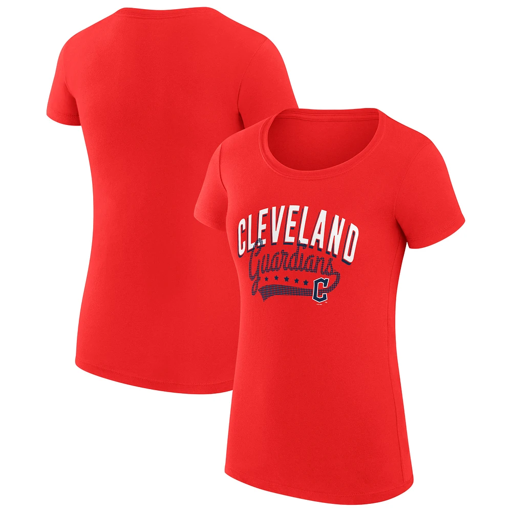 Women's G-III 4Her by Carl Banks Red Cleveland Guardians Super-Slim Fit Lightweight Filigree Team T-Shirt