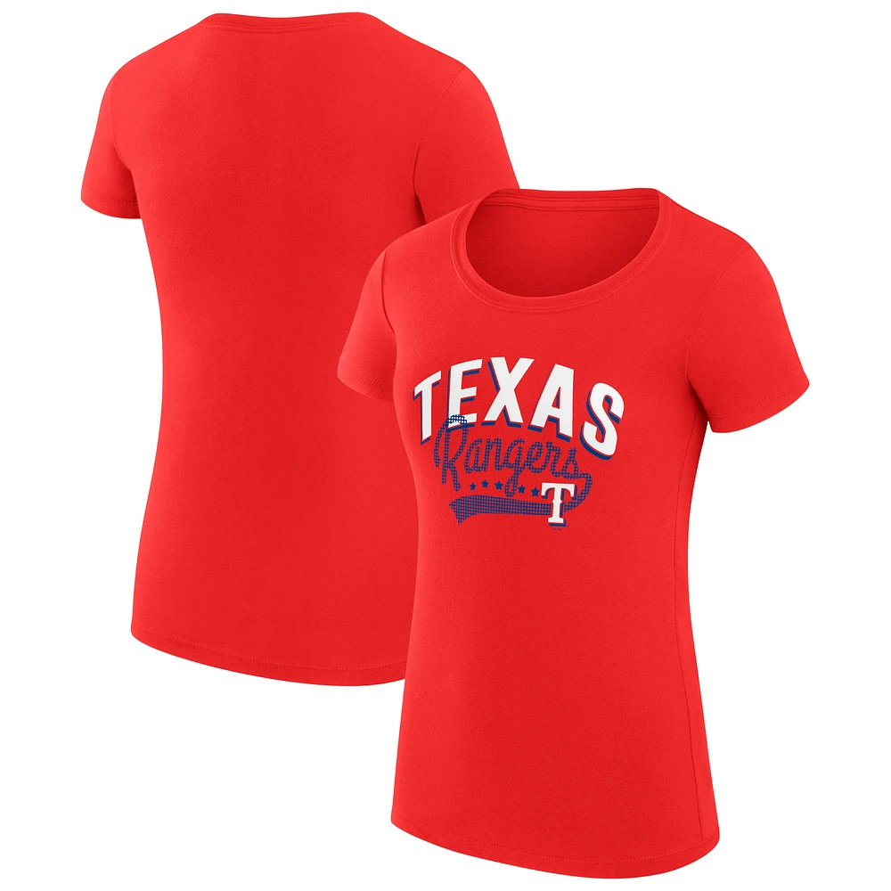 Women's G-III 4Her by Carl Banks Red Texas Rangers Super-Slim Fit Lightweight Filigree Team T-Shirt