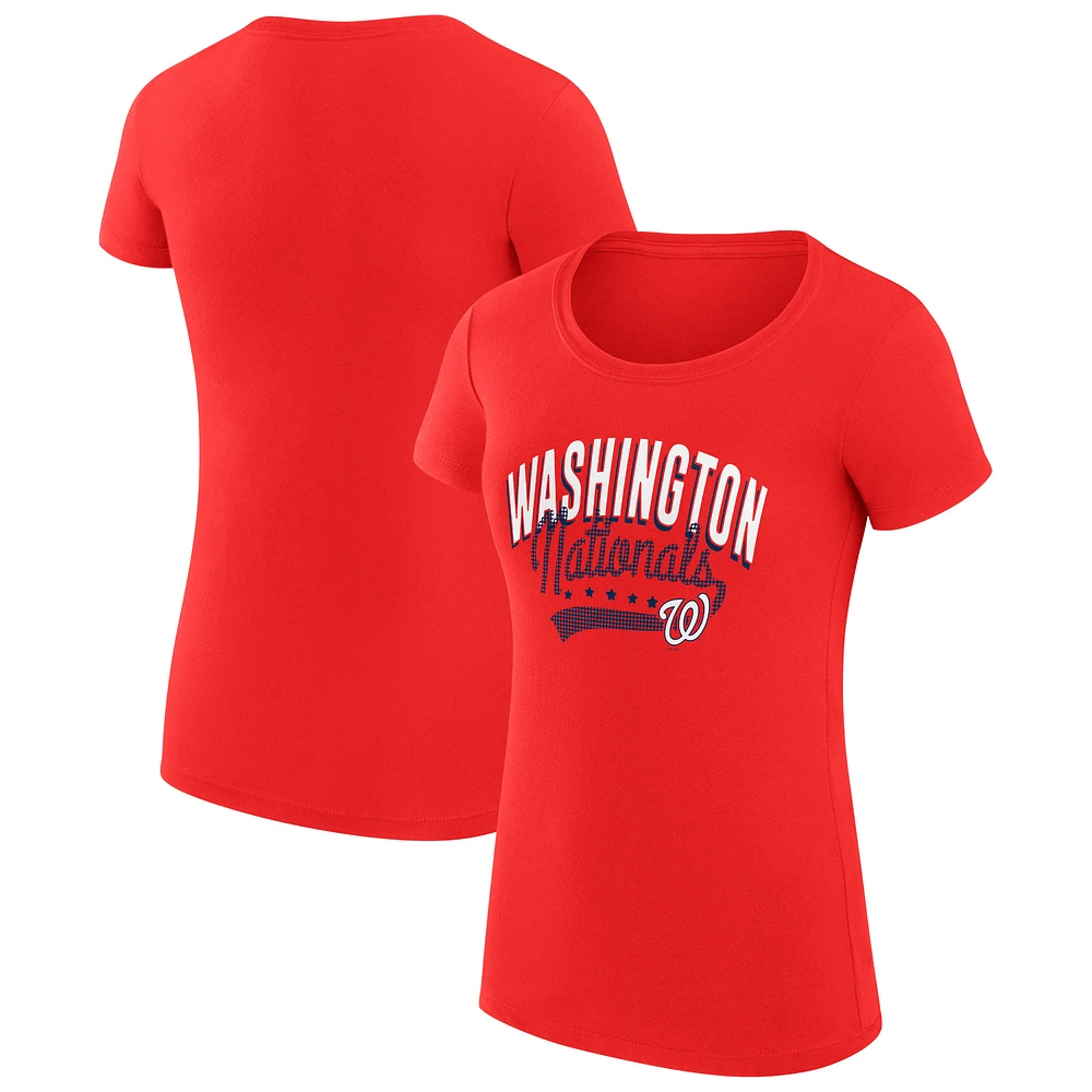 Women's G-III 4Her by Carl Banks Red Washington Nationals Super-Slim Fit Lightweight Filigree Team T-Shirt