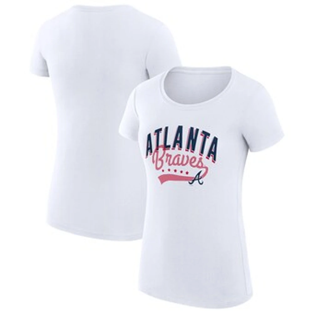 Women's G-III 4Her by Carl Banks White Atlanta Braves Super-Slim Fit Lightweight Filigree Team T-Shirt