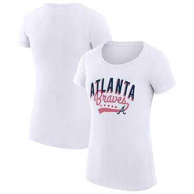Women's G-III 4Her by Carl Banks White Atlanta Braves Super-Slim Fit Lightweight Filigree Team T-Shirt