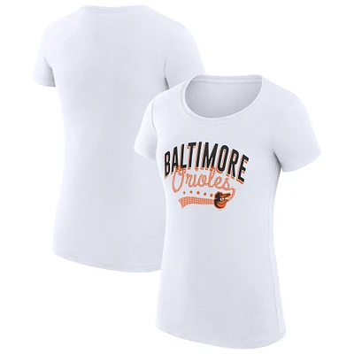 Women's G-III 4Her by Carl Banks White Baltimore Orioles Super-Slim Fit Lightweight Filigree Team T-Shirt
