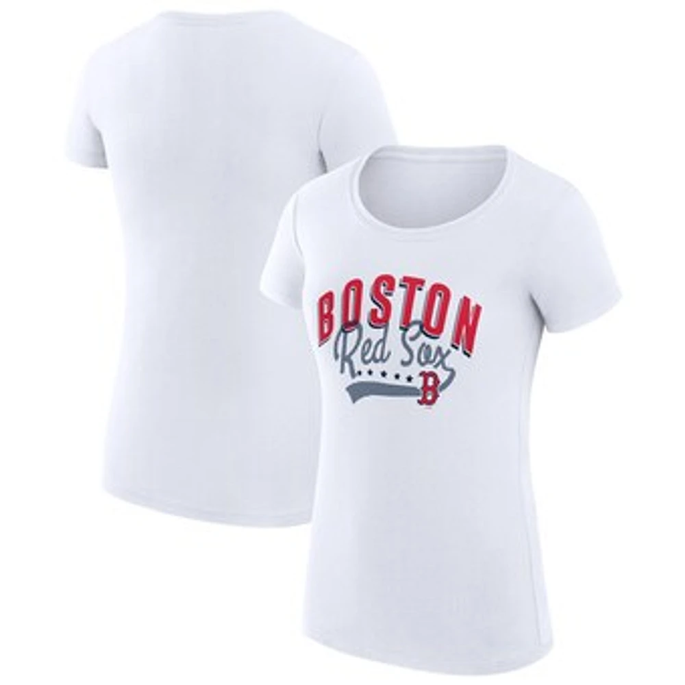 Women's G-III 4Her by Carl Banks White Boston Red Sox Super-Slim Fit Lightweight Filigree Team T-Shirt