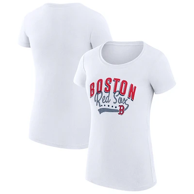 Women's G-III 4Her by Carl Banks White Boston Red Sox Super-Slim Fit Lightweight Filigree Team T-Shirt