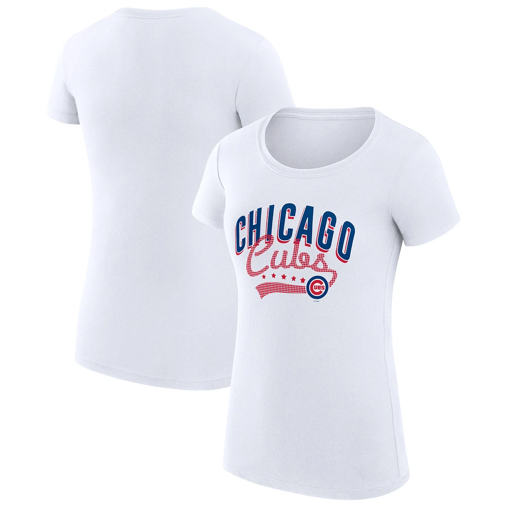 Women's G-III 4Her by Carl Banks White Chicago Cubs Super-Slim Fit Lightweight Filigree Team T-Shirt