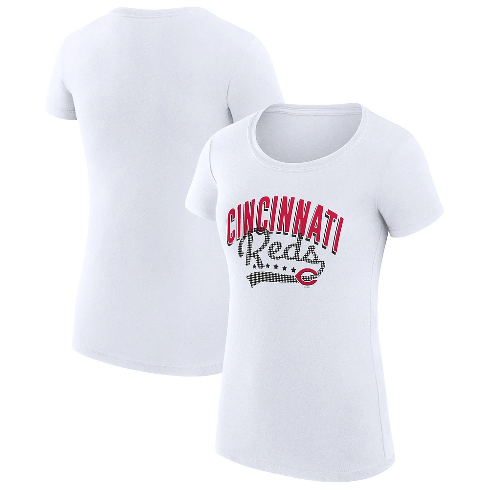 Women's G-III 4Her by Carl Banks White Cincinnati Reds Super-Slim Fit Lightweight Filigree Team T-Shirt