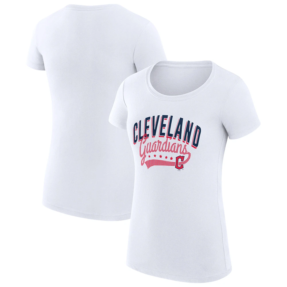 Women's G-III 4Her by Carl Banks White Cleveland Guardians Super-Slim Fit Lightweight Filigree Team T-Shirt