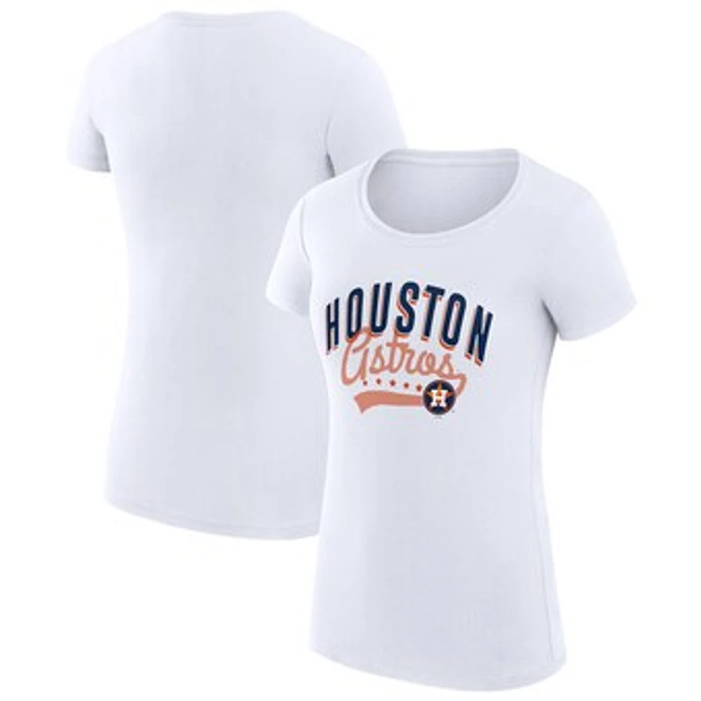 Women's G-III 4Her by Carl Banks White Houston Astros Super-Slim Fit Lightweight Filigree Team T-Shirt