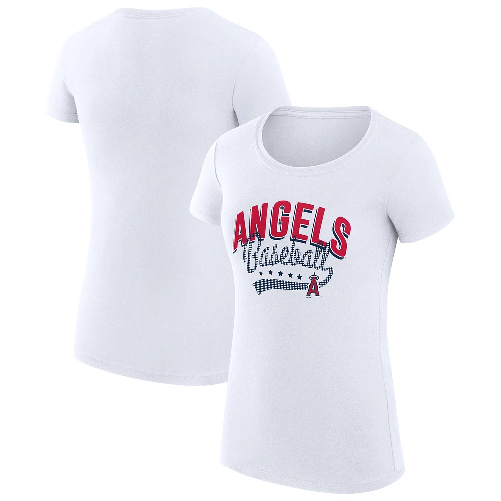 Women's G-III 4Her by Carl Banks White Los Angeles Angels Super-Slim Fit Lightweight Filigree Team T-Shirt