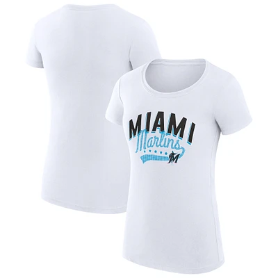 Women's G-III 4Her by Carl Banks White Miami Marlins Super-Slim Fit Lightweight Filigree Team T-Shirt
