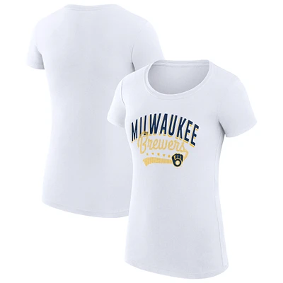Women's G-III 4Her by Carl Banks White Milwaukee Brewers Super-Slim Fit Lightweight Filigree Team T-Shirt