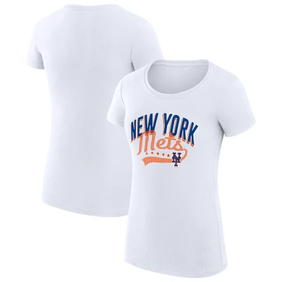 Women's G-III 4Her by Carl Banks White New York Mets Super-Slim Fit Lightweight Filigree Team T-Shirt