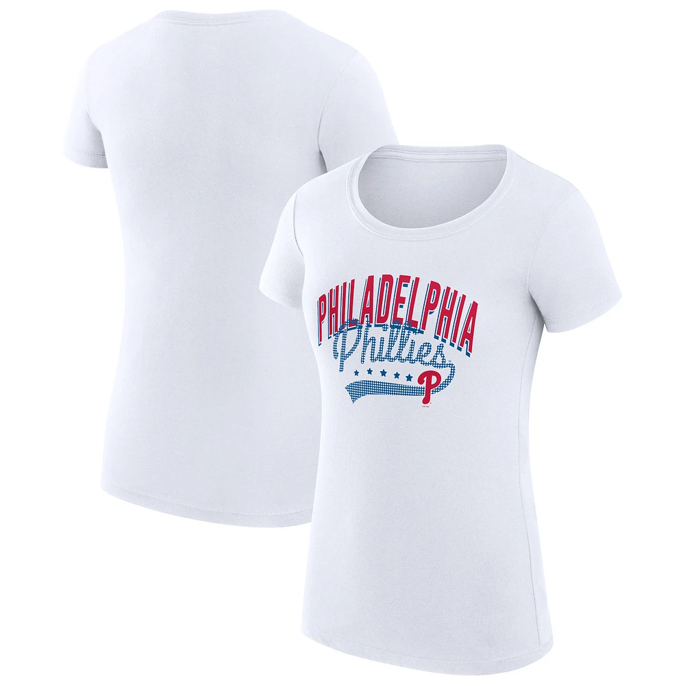 Women's G-III 4Her by Carl Banks White Philadelphia Phillies Super-Slim Fit Lightweight Filigree Team T-Shirt