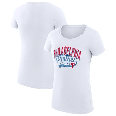Women's G-III 4Her by Carl Banks White Philadelphia Phillies Super-Slim Fit Lightweight Filigree Team T-Shirt