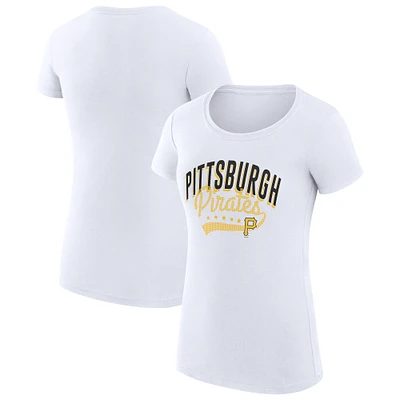 Women's G-III 4Her by Carl Banks White Pittsburgh Pirates Super-Slim Fit Lightweight Filigree Team T-Shirt