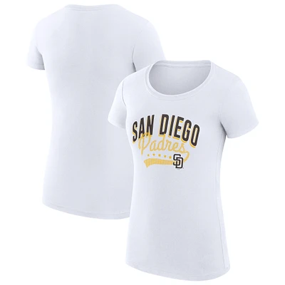 Women's G-III 4Her by Carl Banks White San Diego Padres Super-Slim Fit Lightweight Filigree Team T-Shirt