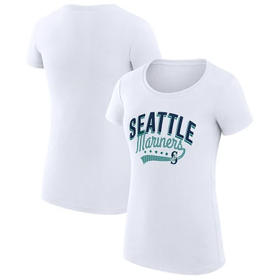 Women's G-III 4Her by Carl Banks White Seattle Mariners Super-Slim Fit Lightweight Filigree Team T-Shirt