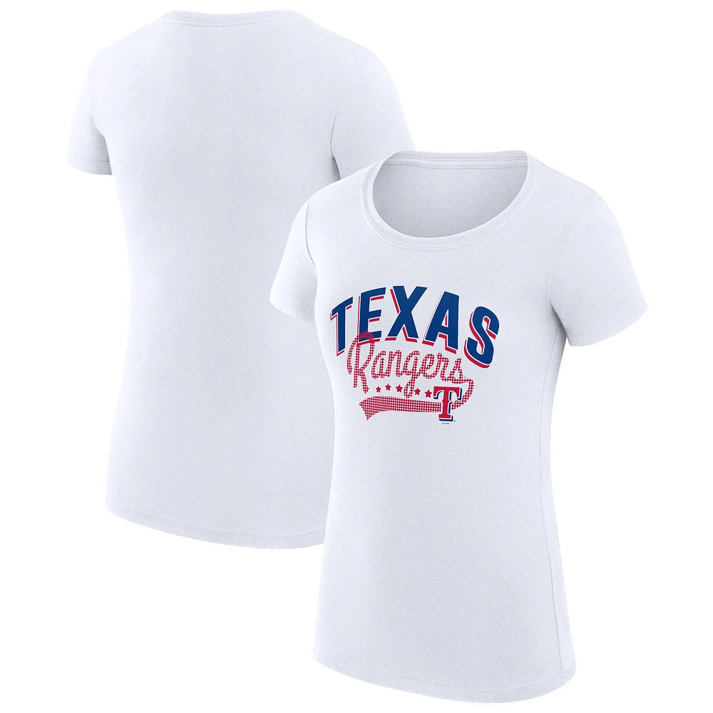 Women's G-III 4Her by Carl Banks White Texas Rangers Super-Slim Fit Lightweight Filigree Team T-Shirt