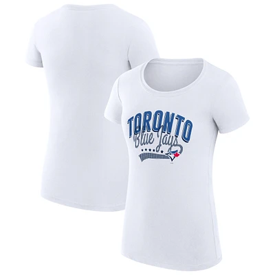 Women's G-III 4Her by Carl Banks White Toronto Blue Jays Super-Slim Fit Lightweight Filigree Team T-Shirt
