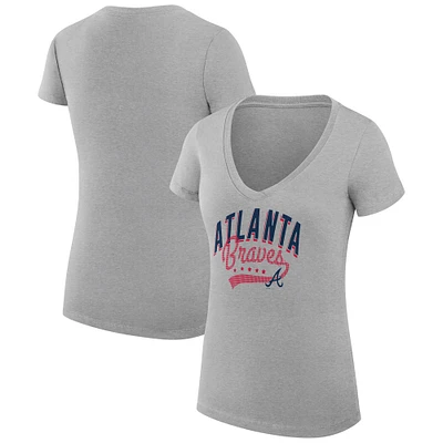 Women's G-III 4Her by Carl Banks Heather Gray Atlanta Braves Super-Slim Fit Lightweight Filigree Team V-Neck T-Shirt