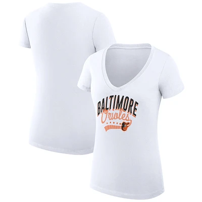 Women's G-III 4Her by Carl Banks White Baltimore Orioles Super-Slim Fit Lightweight Filigree Team V-Neck T-Shirt