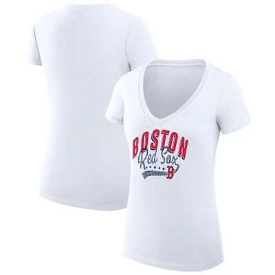 Women's G-III 4Her by Carl Banks White Boston Red Sox Super-Slim Fit Lightweight Filigree Team V-Neck T-Shirt