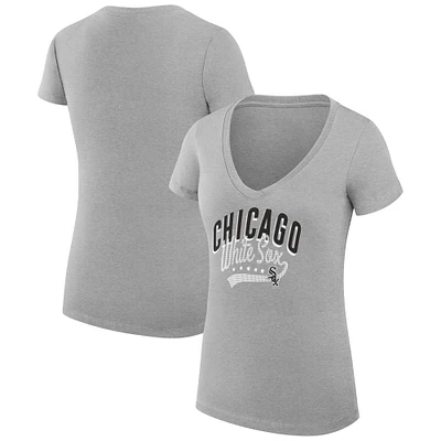 Women's G-III 4Her by Carl Banks Heather Gray Chicago White Sox Super-Slim Fit Lightweight Filigree Team V-Neck T-Shirt