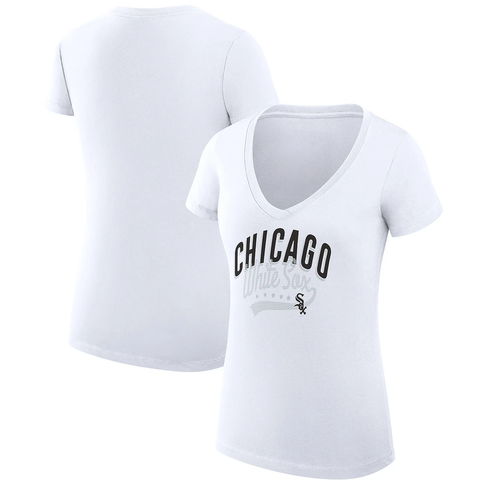 Women's G-III 4Her by Carl Banks White Chicago Sox Super-Slim Fit Lightweight Filigree Team V-Neck T-Shirt