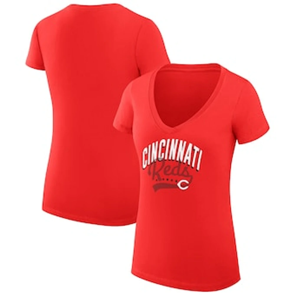 Women's G-III 4Her by Carl Banks Cincinnati Reds Super-Slim Fit Lightweight Filigree Team V-Neck T-Shirt