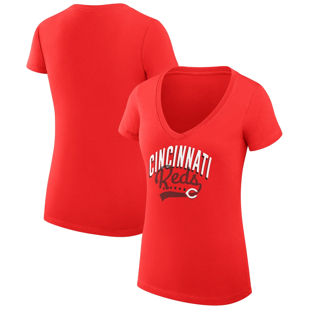 Women's G-III 4Her by Carl Banks Red Cincinnati Reds Super-Slim Fit Lightweight Filigree Team V-Neck T-Shirt