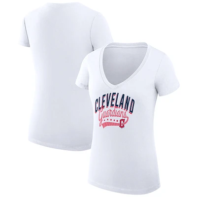 Women's G-III 4Her by Carl Banks  White Cleveland Guardians Filigree Team V-Neck Fitted T-Shirt