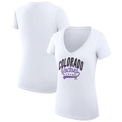 Women's G-III 4Her by Carl Banks Colorado Rockies Super-Slim Fit Lightweight Filigree Team V-Neck T-Shirt