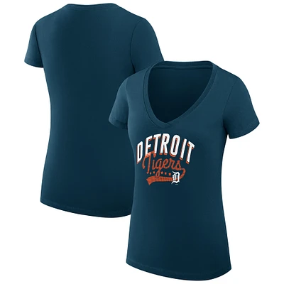 Women's G-III 4Her by Carl Banks Navy Detroit Tigers Super-Slim Fit Lightweight Filigree Team V-Neck T-Shirt