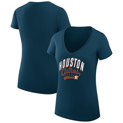 Women's G-III 4Her by Carl Banks Navy Houston Astros Super-Slim Fit Lightweight Filigree Team V-Neck T-Shirt
