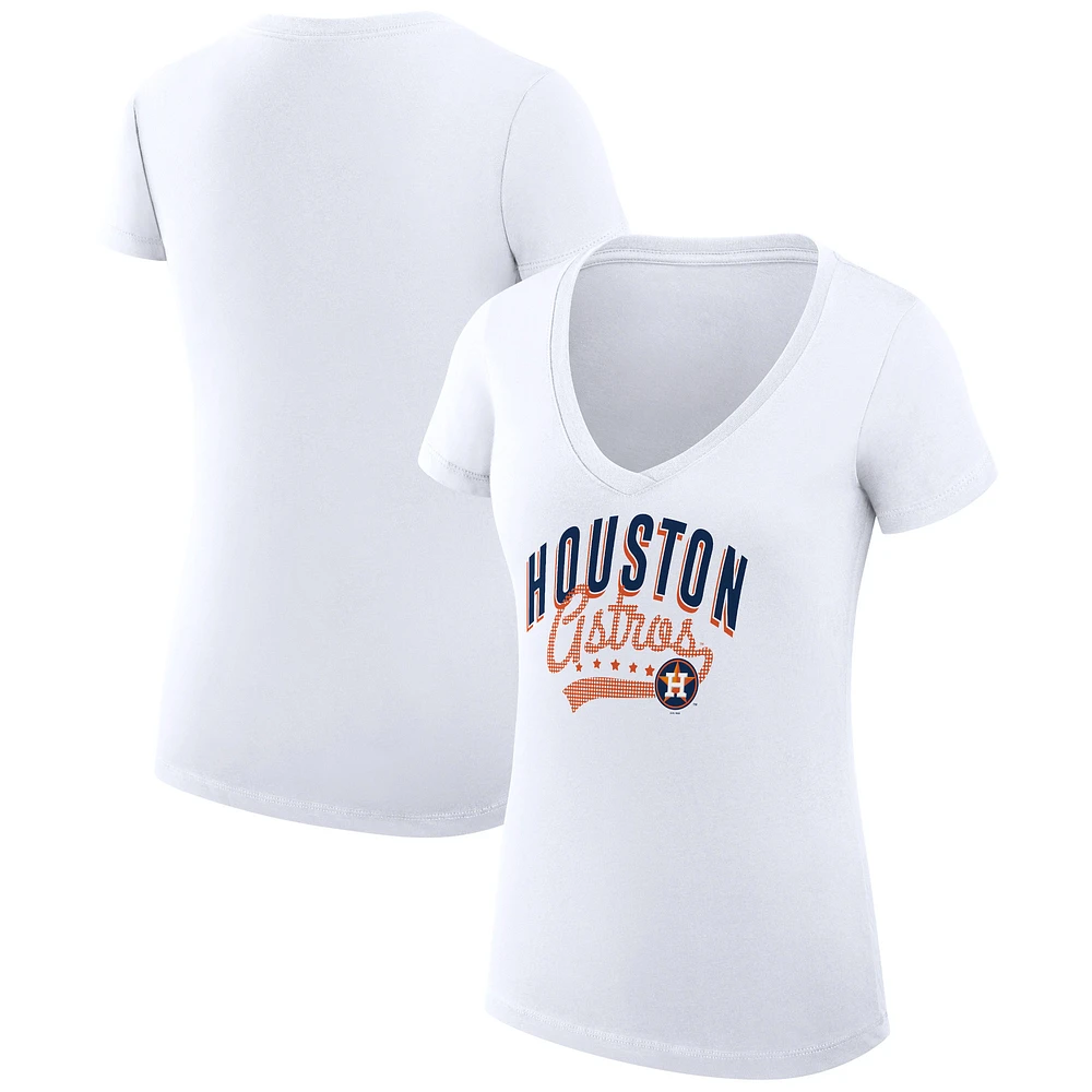 Women's G-III 4Her by Carl Banks White Houston Astros Super-Slim Fit Lightweight Filigree Team V-Neck T-Shirt
