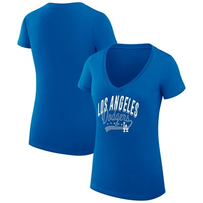 Women's G-III 4Her by Carl Banks Royal Los Angeles Dodgers Super-Slim Fit Lightweight Filigree Team V-Neck T-Shirt