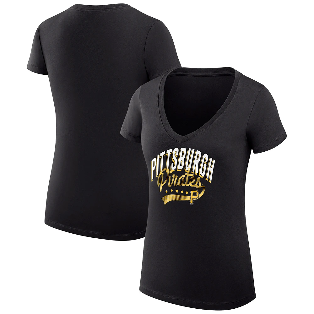 Women's G-III 4Her by Carl Banks Black Pittsburgh Pirates Super-Slim Fit Lightweight Filigree Team V-Neck T-Shirt