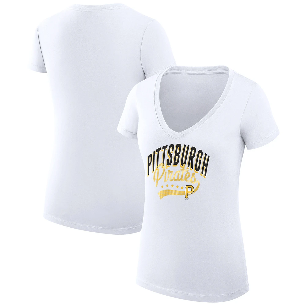 Women's G-III 4Her by Carl Banks White Pittsburgh Pirates Super-Slim Fit Lightweight Filigree Team V-Neck T-Shirt