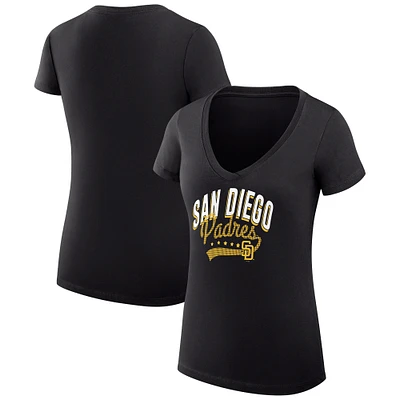 Women's G-III 4Her by Carl Banks Black San Diego Padres Super-Slim Fit Lightweight Filigree Team V-Neck T-Shirt