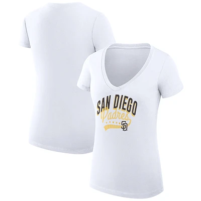 Women's G-III 4Her by Carl Banks White San Diego Padres Super-Slim Fit Lightweight Filigree Team V-Neck T-Shirt