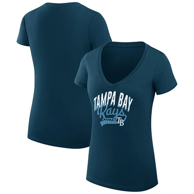 Women's G-III 4Her by Carl Banks Navy Tampa Bay Rays Super-Slim Fit Lightweight Filigree Team V-Neck T-Shirt