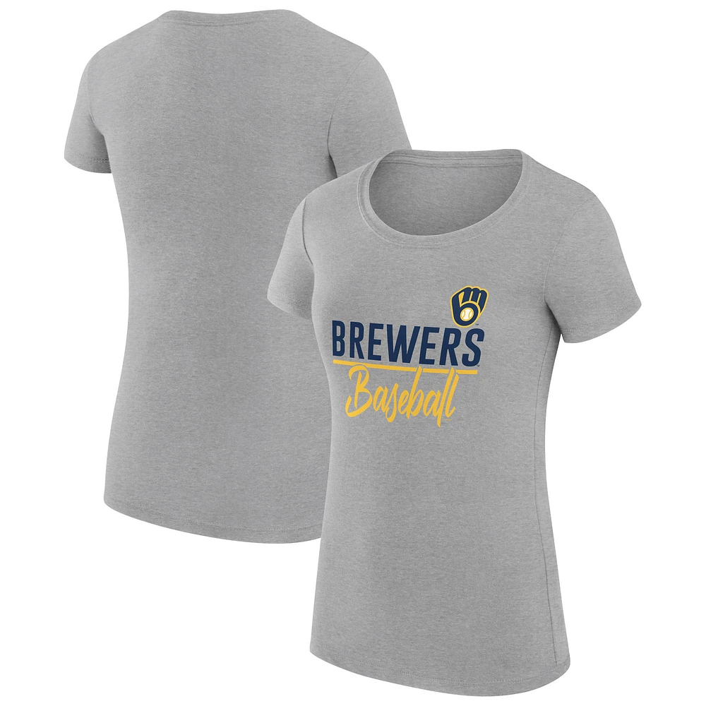 Women's G-III 4Her by Carl Banks Heather Gray Milwaukee Brewers Super-Slim Fit Lightweight Team Graphic T-Shirt