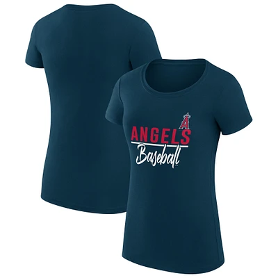Women's G-III 4Her by Carl Banks Navy Los Angeles Angels Super-Slim Fit Lightweight Team Graphic T-Shirt