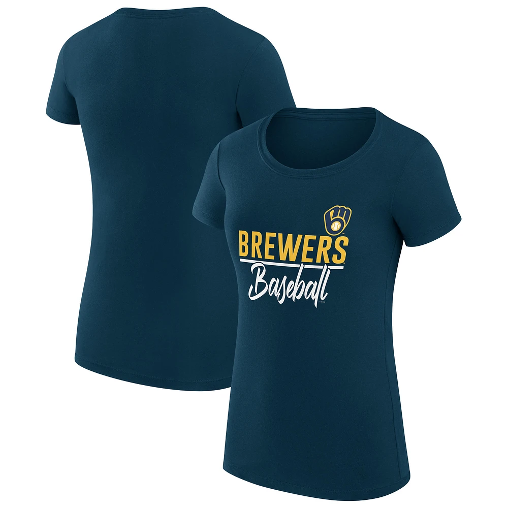 Women's G-III 4Her by Carl Banks Navy Milwaukee Brewers Super-Slim Fit Lightweight Team Graphic T-Shirt
