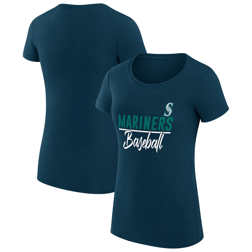 Women's G-III 4Her by Carl Banks Navy Seattle Mariners Super-Slim Fit Lightweight Team Graphic T-Shirt