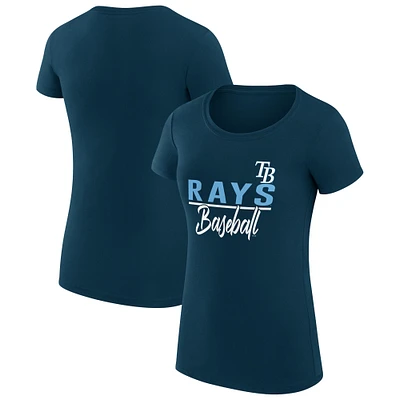 Women's G-III 4Her by Carl Banks Navy Tampa Bay Rays Super-Slim Fit Lightweight Team Graphic T-Shirt