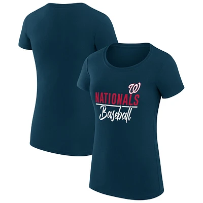 Women's G-III 4Her by Carl Banks Navy Washington Nationals Super-Slim Fit Lightweight Team Graphic T-Shirt