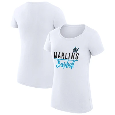 Women's G-III 4Her by Carl Banks White Miami Marlins Super-Slim Fit Lightweight Team Graphic T-Shirt