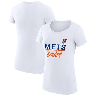 Women's G-III 4Her by Carl Banks White New York Mets Super-Slim Fit Lightweight Team Graphic T-Shirt