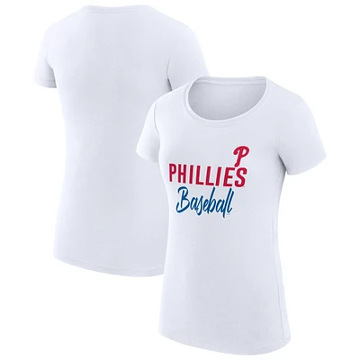 Women's G-III 4Her by Carl Banks White Philadelphia Phillies Super-Slim Fit Lightweight Team Graphic T-Shirt